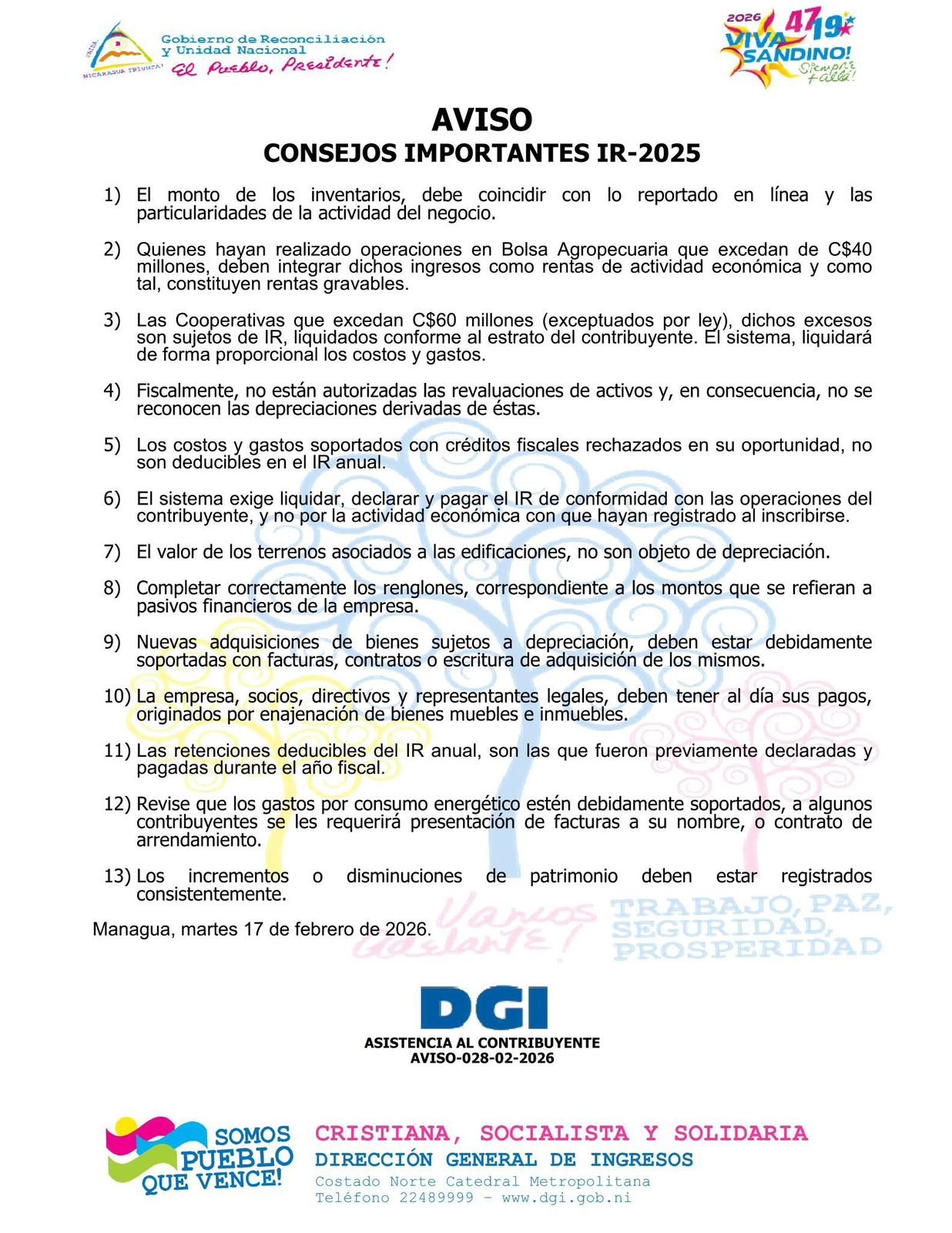 Consejos importantes IR-2025 - Aviso oficial DGI