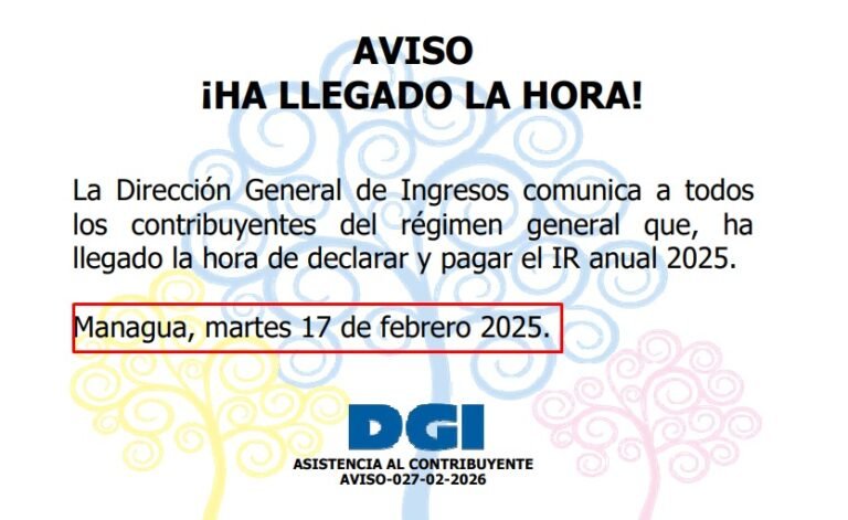 Aviso IR‑2025 de la DGI para la declaración de renta en Nicaragua